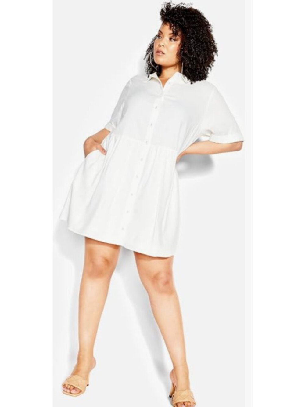 City Chic Gabbie Linen-Blend Button Down Dress NWT Ivory Size 14